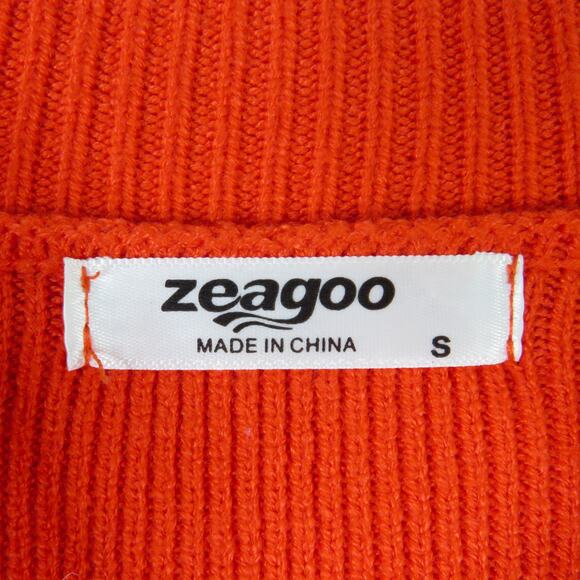 1980s Vintage Zeagoo Orange Red Scarlett High Neck Knit Sweater Small Retro - Picture 4 of 7